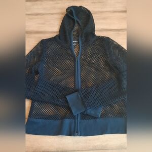 Ladies Guess Brand Black Netted Hoodie Sz LG